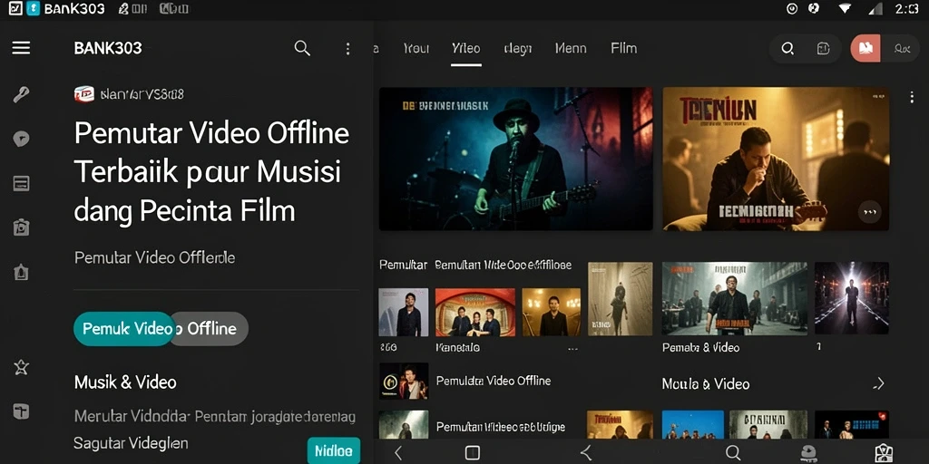 Antarmuka intuitif BANK303 untuk pemutar video offline.