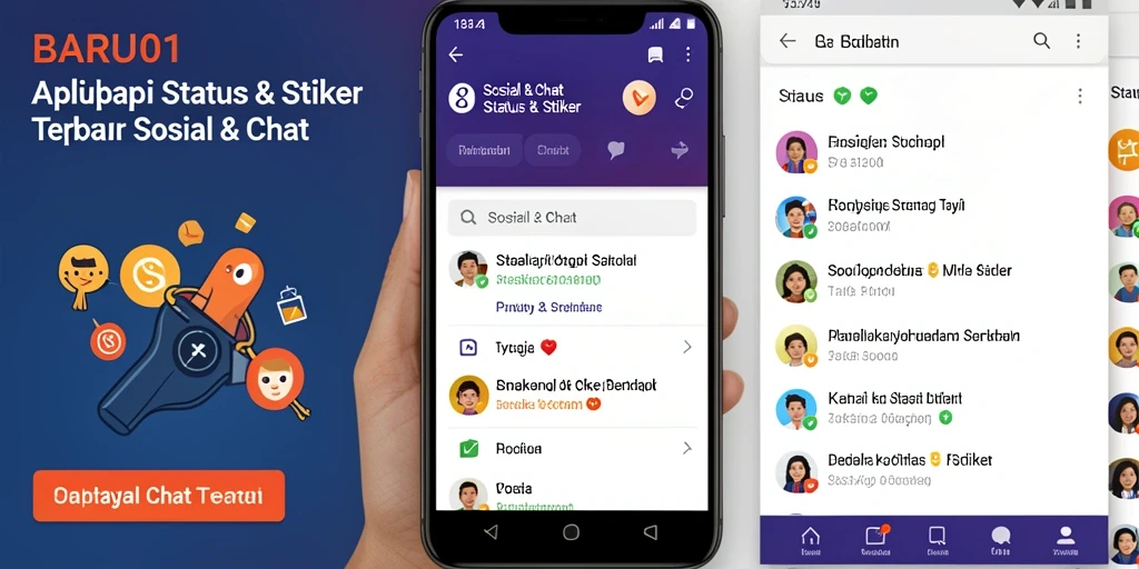 Antarmuka aplikasi BARU01 untuk Status & Stiker yang menarik.